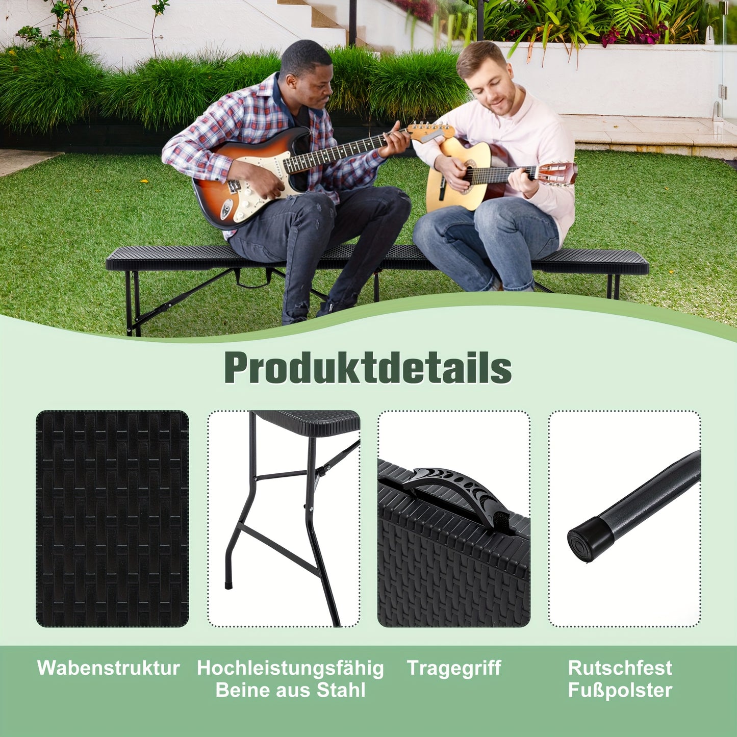 Opvouwbare Tuinset – Buffettafel – Bierbank – Campingtafel – Picknicktafel – Ruimte voor 8 Personen – Weerbestendig Kunststof Met Stalen Frame