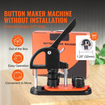 Buttonmaker – Buttonmachine – Badge Maker – Pin Maker – Knopmachine – 32 mm Buttons – Ergonomische Handgreep – Inclusief 500 Button Onderdelen