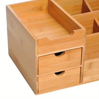 Bureaula Organizer – Bureau Organizer – Pennenhouder – Opbergdoos – Lade Organizer – Natuurlijk Bamboe – 33 x 20,5 x 15,5 cm – 2 Lades