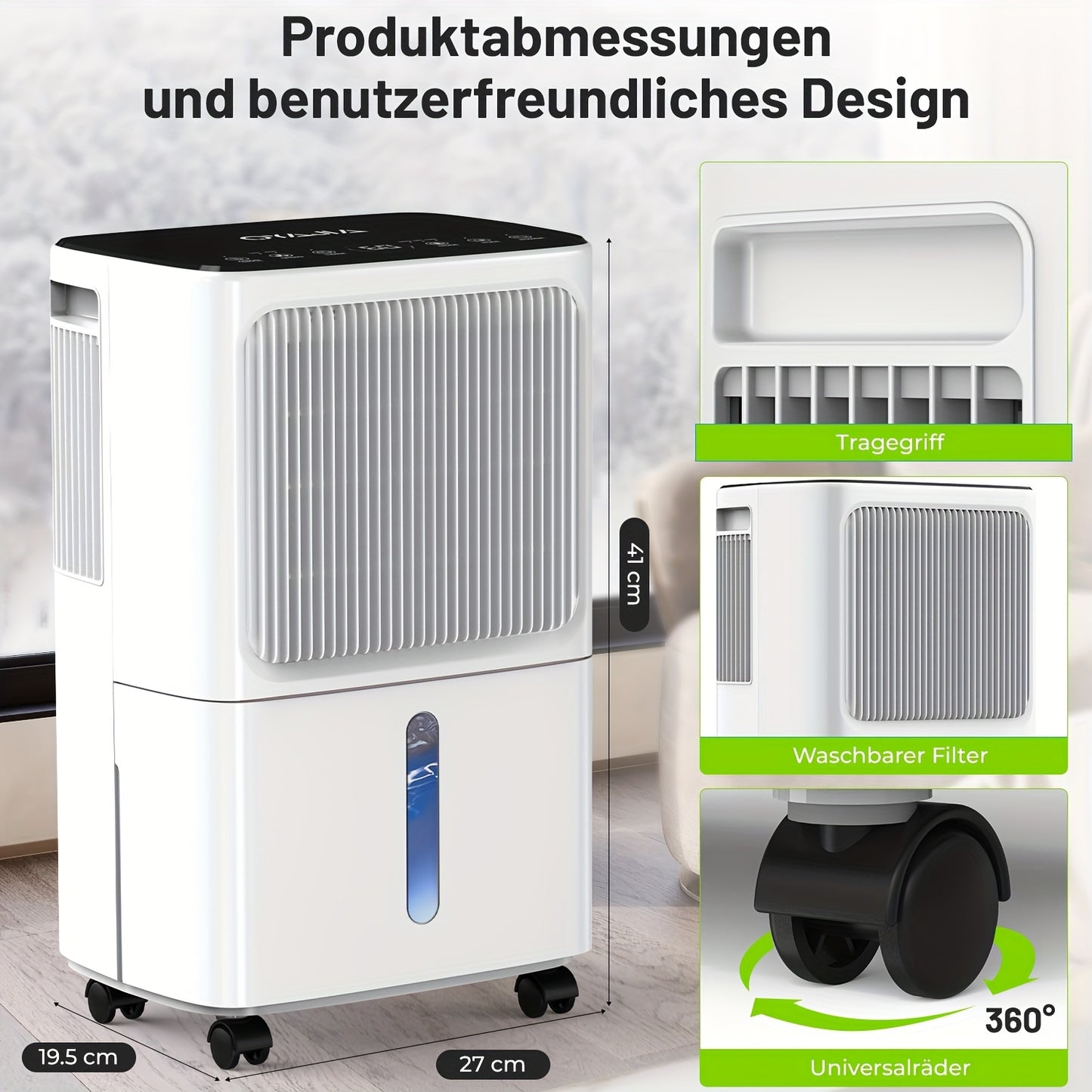 Ontvochtiger – Luchtontvochtiger – Vochtvreter – Vochtverwijderaar – Kledingdroger – 16 Liter Capaciteit – Digitale Vochtigheidsmeter met Timer