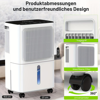 Ontvochtiger – Luchtontvochtiger – Vochtvreter – Vochtverwijderaar – Kledingdroger – 16 Liter Capaciteit – Digitale Vochtigheidsmeter met Timer