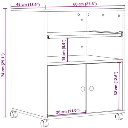 Heavy-Duty Concrete Gray Wood Printer Stand with Storage Shelves & Rollers - Mobile Office Floor Organizer, Sturdy Portable Design with Adhesive Pads, Space-Saving Multi-Tier Shelving for Printer, Paper Storage & Supplies, Mo