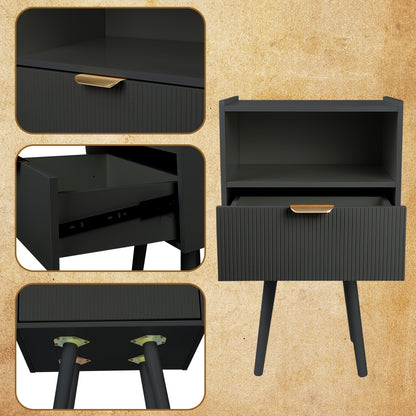 Nachtkastje – Bedside Table – Bijzettafel – Slaapkamerkastje – Opbergkastje – Compact 42x30x65 cm – MDF Met Houten Poten