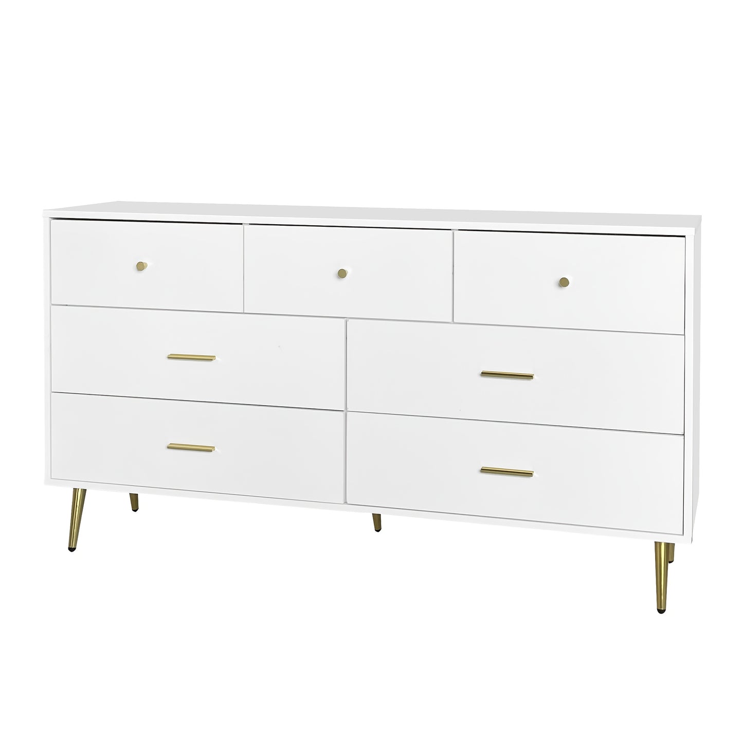 Furniture Piece with Multiple Drawers And Golden Details, Suitable for Dining Room Or Kitchen, Measuring 140*35*76Cm.