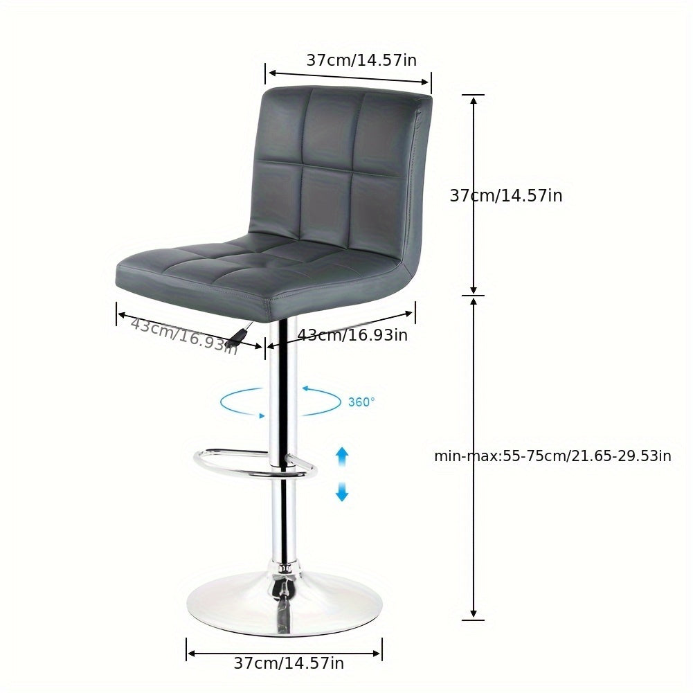 Barstoel – Barkruk – Barstoel Keuken – Barkrukken Set – Barstoelen Zithoogte Verstelbaar – PU Kunstleer Met Rugleuning – Set Van 2 – Met Voetensteun – Modern Design