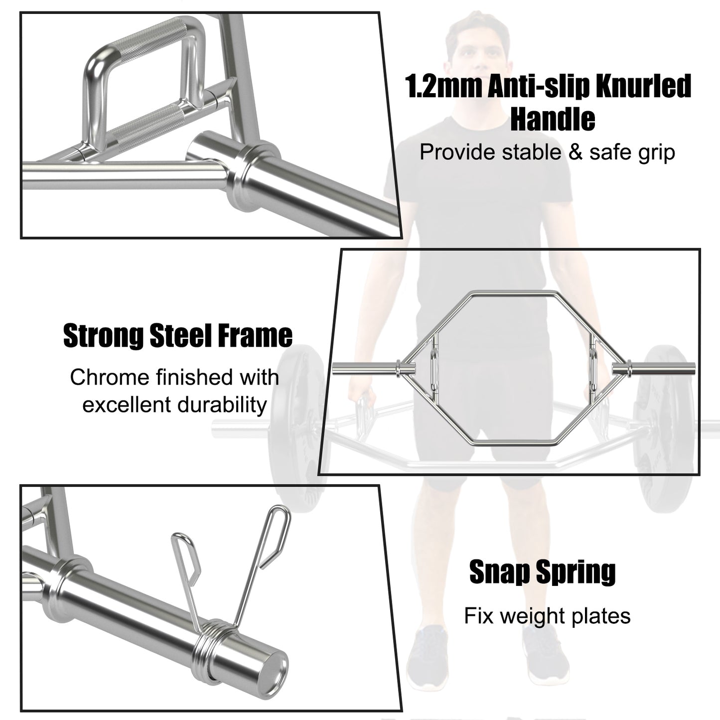 Olympische Hex Bar – Opvouwbare Halterstang – Gewichtsstang – Deadlift Bar – Fitness Bar – 800 lbs Capaciteit – Staal & Knurled Handgrepen – Zilver