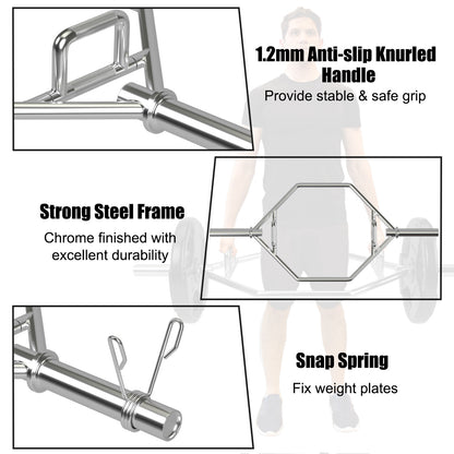 Olympische Hex Bar – Opvouwbare Halterstang – Gewichtsstang – Deadlift Bar – Fitness Bar – 800 lbs Capaciteit – Staal & Knurled Handgrepen – Zilver