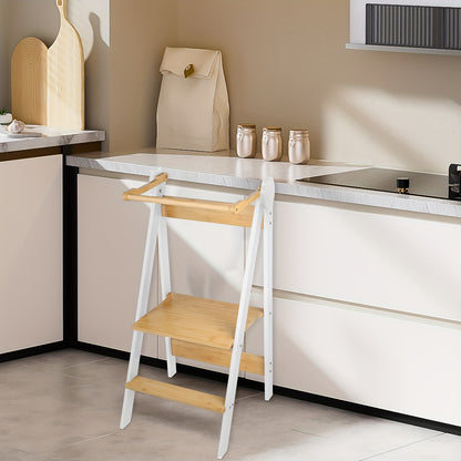 Opstapje – Opstapkrukje – Keukentrapje – Huishoudtrap – Inklapbare Trap – Metalen Frame & Houten Treden – 88 cm Hoog