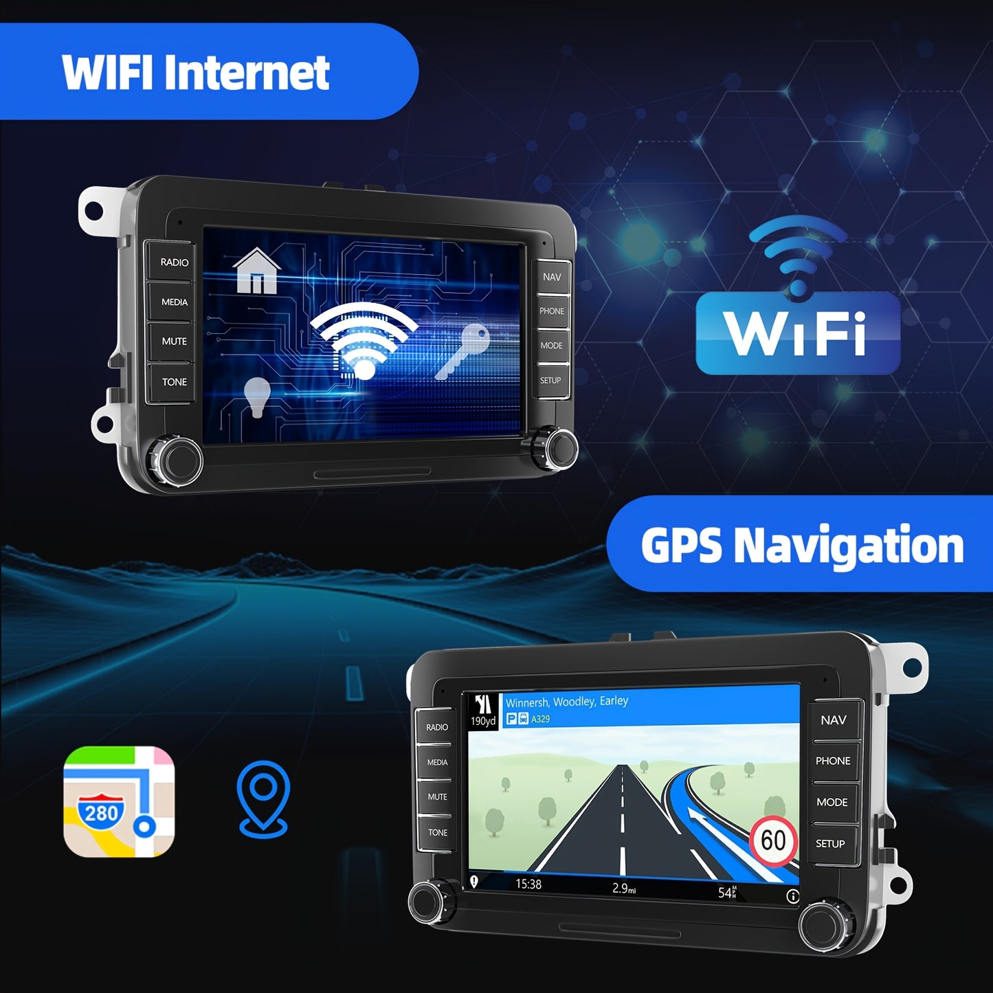 Android 15 Autostereo – Multimedia Systeem – Autoradio – Navigatie – Touchscreen Radio – 7 Inch HD IPS Scherm – 4GB RAM + 64GB Opslag – Draadloze Android Auto en CarPlay – Stuurwielbediening Compatible VW/Seat/Skoda