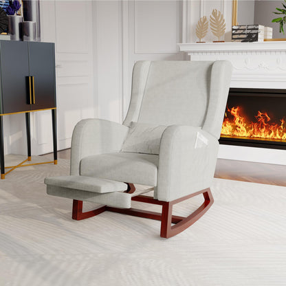 Schommelstoel – Relaxstoel – Lounge Stoel – Leunstoel – Voetenbank – Hoogte Rugleuning – Massief Houten Onderstel – Zijzakken – Verlengbare Voetensteun – Grijs