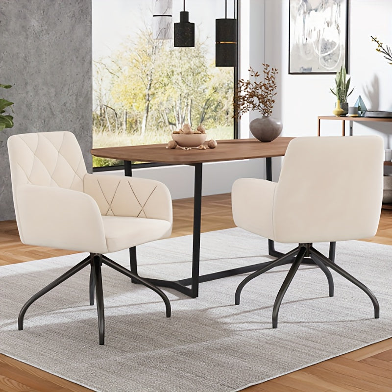 Draaistoel – Bureaustoel – Eetkamerstoel – Fauteuil – Kuipstoel – 360° Draaibaar – Met Ergonomische Lendensteun – Stevig Metalen Frame – Gemakkelijk Schoon Te Maken – Beige