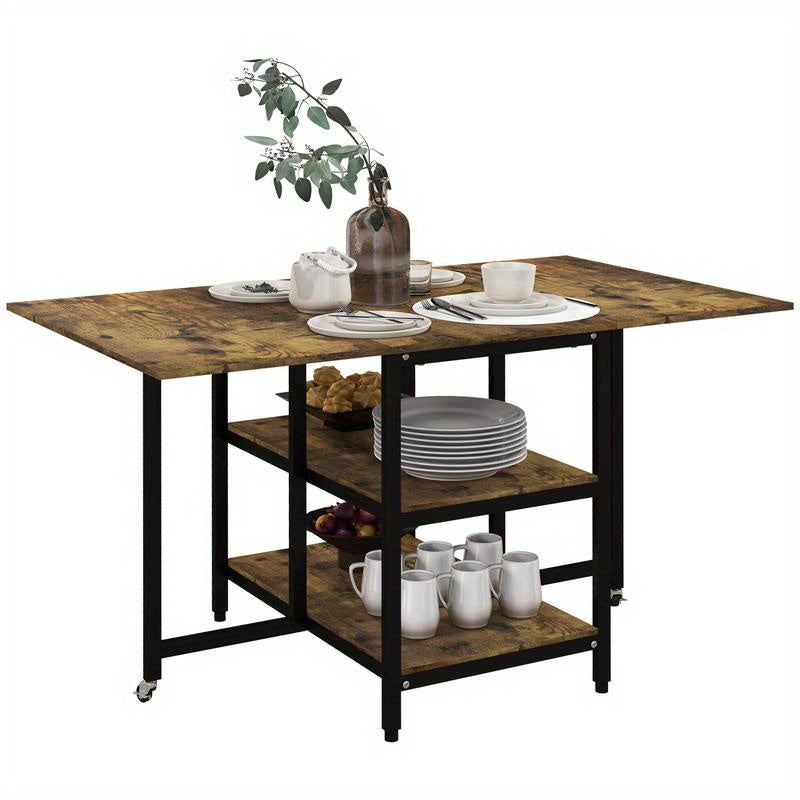 Modern Folding Dining Table - Quick Assembly Space-Saving Table Suitable for Living Room, Dining Room, Kitchen - Rustic Wood & Sturdy Legs, Storage, Modern Kitchen Furniture