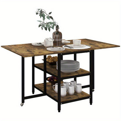 Modern Folding Dining Table - Quick Assembly Space-Saving Table Suitable for Living Room, Dining Room, Kitchen - Rustic Wood & Sturdy Legs, Storage, Modern Kitchen Furniture