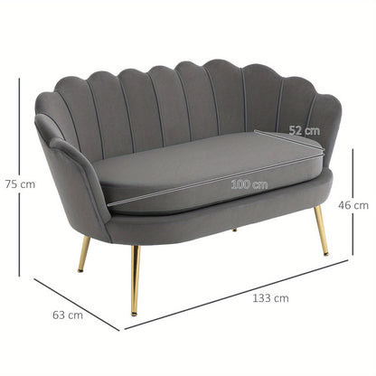 2-zitsbank – tweezitsbank – loveseat – zitbank – compacte bank – donkergrijs polyester – massief houten frame – zachte brede kussens – retro vintage design