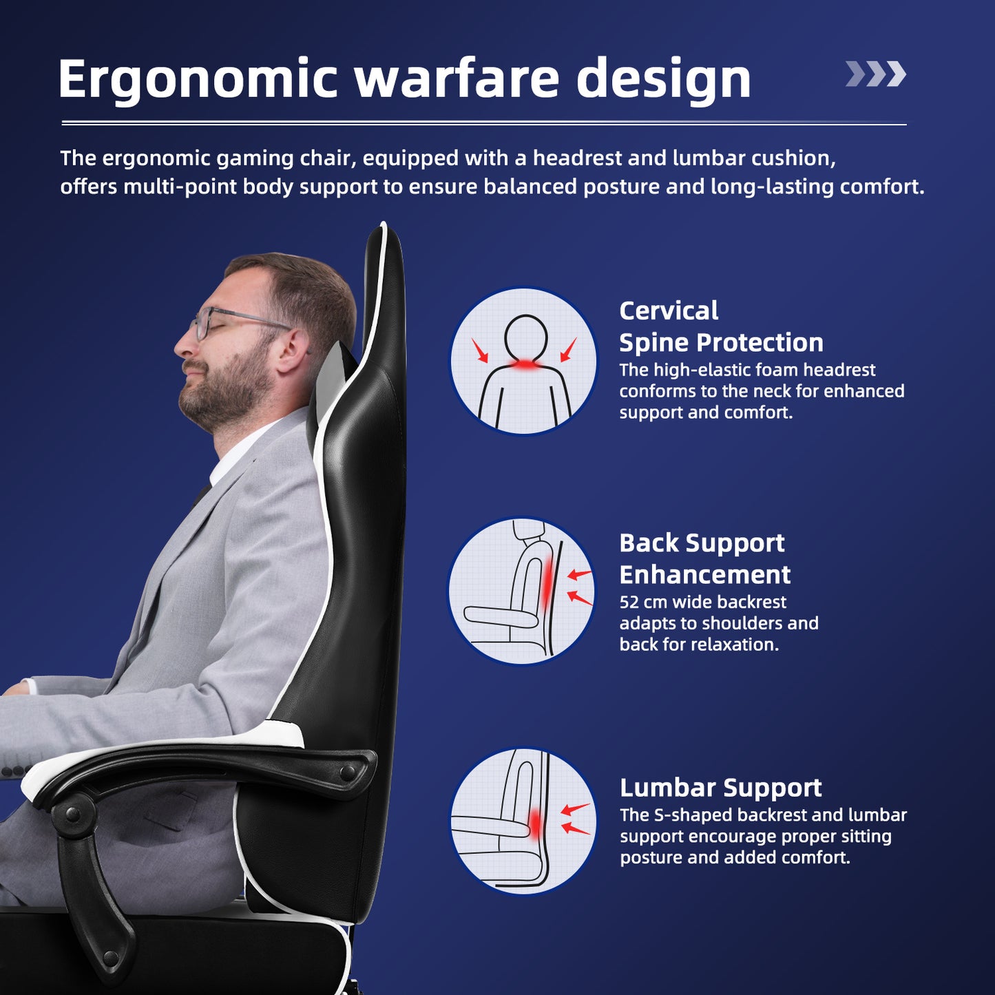 Gaming Stoel – Gamestoel – Bureaustoel – Gaming Chair – Game Stoel – Ergonomisch Met Verstelbare Voetensteun – Draaibaar 360° – PU Lederen Bekleding