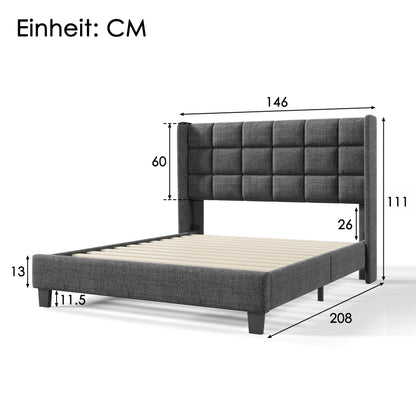 Bedframe – Tweepersoonsbed – Gestoffeerd Bed – Boxspringbed – Slaapbank – Stevig Met Linnen Stof – Padded Hoofdeinde – 140x200 cm