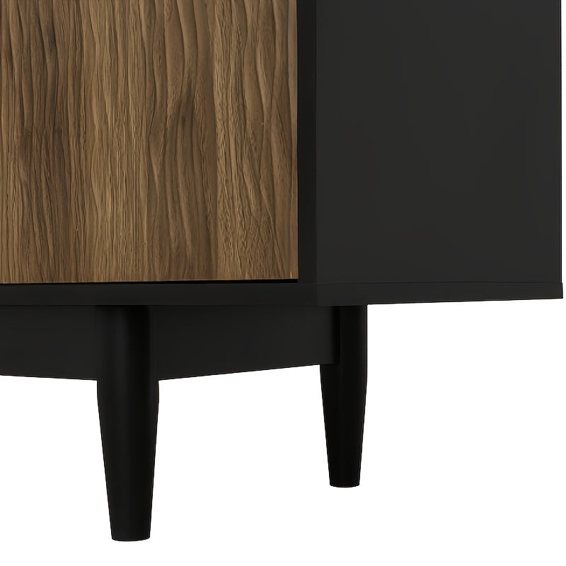 Modern TV Stand with Water Ripple Door Panels & 3-Drawer Storage - Low Profile Media Console, Wood-Free Assembly (Compatible with Wood Finishes), Space-Saving for Small Apartments, Black Furniture Cabinet for