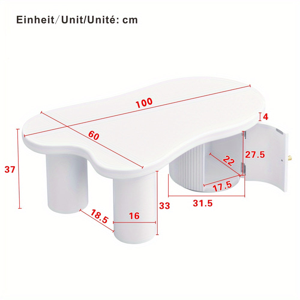 Salontafel – Koffietafel – Bijzettafel – Woonkamertafel – Opbergtafel – Wit – Modern Asymmetrisch Design – Inclusief Opbergruimte 100x60x37 cm