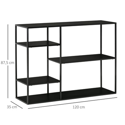 Boekenrek – Boekenkast – Opbergkast – Vakkenkast – Wandrek – Metaal Zwart – 120x35x87,5 cm – Duurzaam Gepoedercoat Staal – Kantelvaste Moderne Opbergoplossing