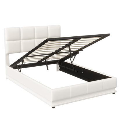 Dubbel Opbergbed – Stapelbed – Slaapbank – Logeerbed – Bed Met Opbergruimte – 140x190 cm – LED-verlichting En USB-Laadfunctie – PU-Leder Met Metalen Frame