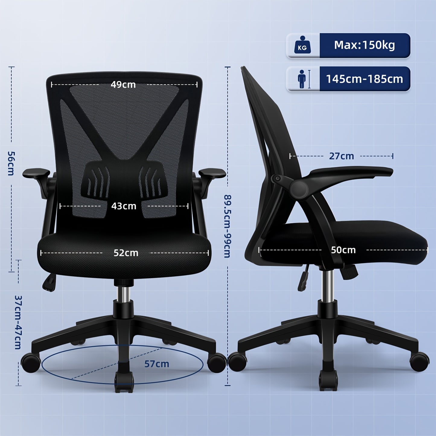 Ergonomische Bureaustoel – Bureaustoel Met Hoge Rugleuning – Draaibare Bureaustoel – Mesh Bureaustoel – Comfortabele Werkstoel – Ademend Mesh Materiaal – 360° Draaifunctie – Max Belastbaarheid 150 kg