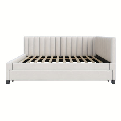 Bedbank – Slaapbank – Slaapstoel – Futon – Logeerbed – Modern Fluwelen Beige – Uitschuifbaar 140x200 cm – Massief Houten Frame Met Lattenbodem