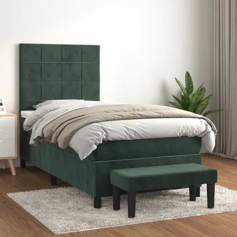 Boxspring – Bed – Slaapbank – Tweepersoonsbed – Eenpersoonsbed – Donkergroen Fluwelen Bekleding – Stevig Hardhouten Frame – 100x200 cm