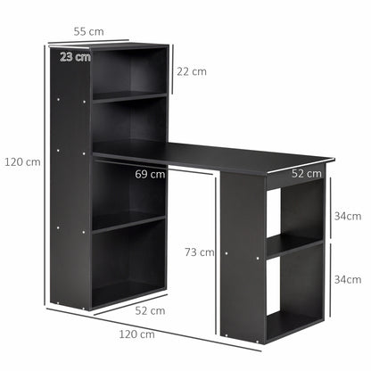 Computertafel – Computerbureau – Bureautafel – Hoekbureau – Werktafel – Zwart Houtnerf – 120x55x120 cm – Met Opbergruimte en Melamine Afwerking
