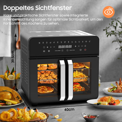 XXL Airfryer – Friteuse – Heteluchtoven – Elektrische Oven – Kooktoestel – Zwart – 23 Liter Inhoud – Dubbele Kookzones Met LED Touchscreen