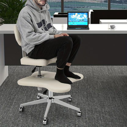 Meditatiestoel – Kruisbeenzitstoel – Verstelbare Kantoorstoel – Yoga Stoel – Wieltjes Met Rem – Hoogte Verstelbaar – Stevig Metalen Frame – Comfortabel Ivoorwit