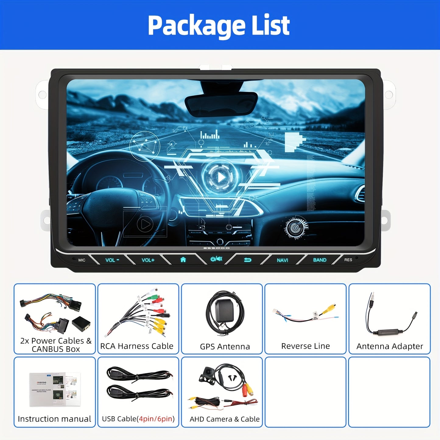 Autoradio Volkswagen – Multimedia Systeem – Car Stereo – Navigatie Systeem – Auto Radio – 9 Inch HD Touchscreen – Dual Wireless CarPlay & GPS Navigatie – Met Camera Variant