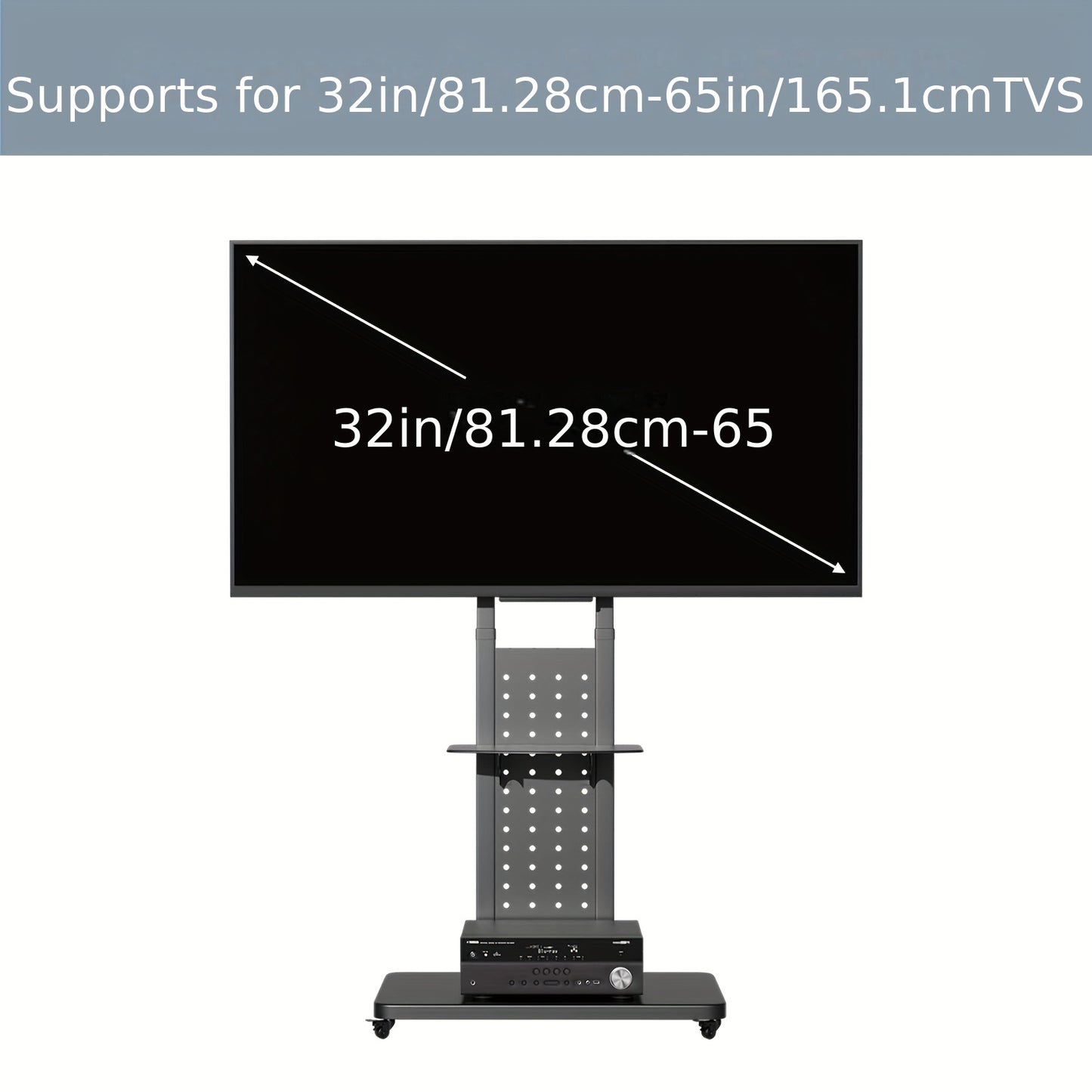 Mobiele TV-standaard – Verrijdbare TV-standaard – TV Trolley – Verstelbare TV-houder – VESA TV-meubel – Geschikt voor 32-65 inch – Zwart Staal – Verstelbare Hoogte 110-160 cm – Wielen met Remmen – Draagkracht 49,9 kg