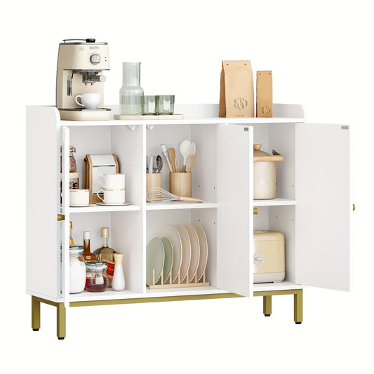 Sideboard – Opbergkast – Dressoir – Keukenkast – Woonkamerkast – Witte Sideboard Met 3 Gebogen Deuren – Verstelbare Planken En Gouden Handgrepen – 30x100x80,5 cm FSC MDF