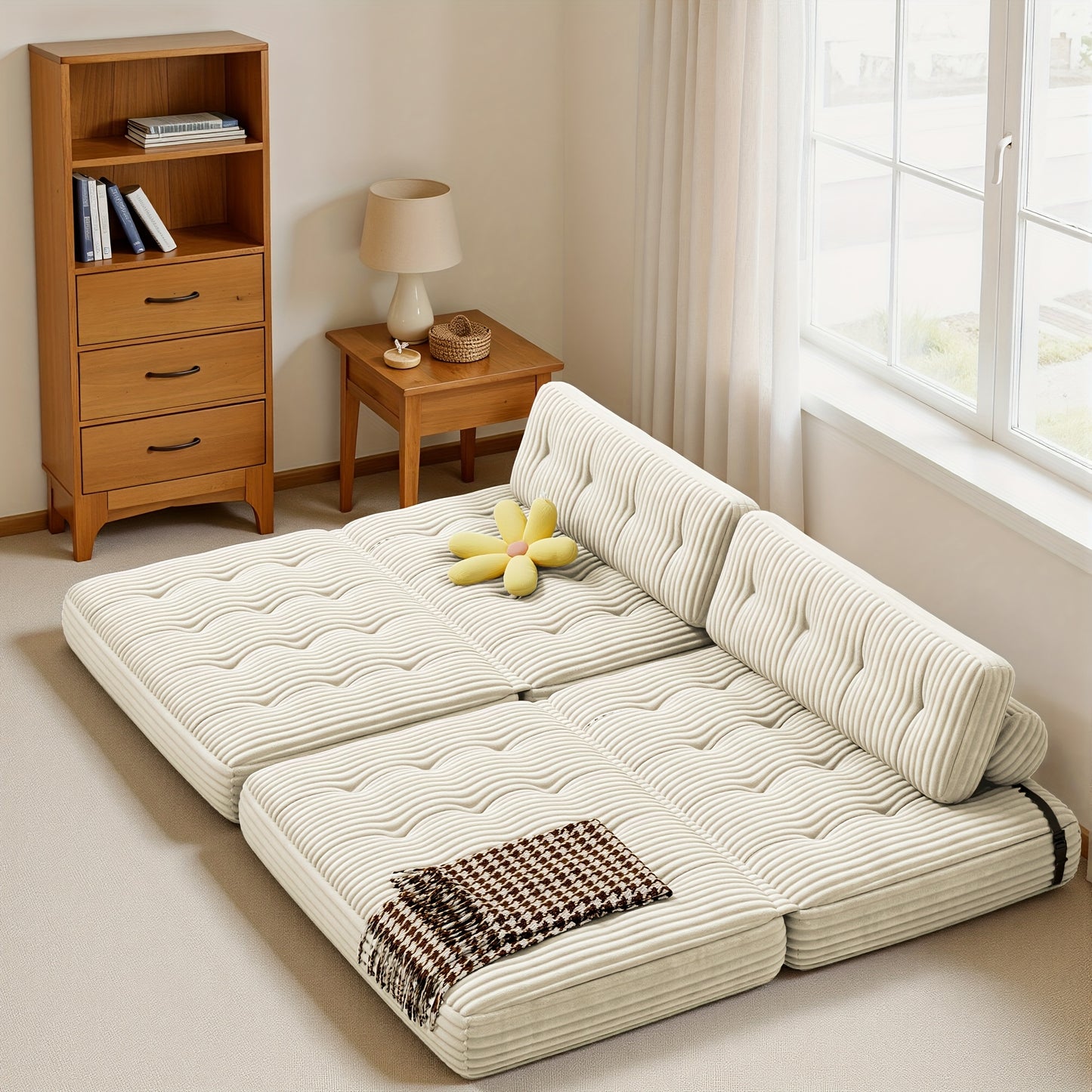 Slaapbank – Sofa Bed – Logeerbed – Bedbank – Slaapstoel – Corduroy Bekleding – Inclusief Kussens