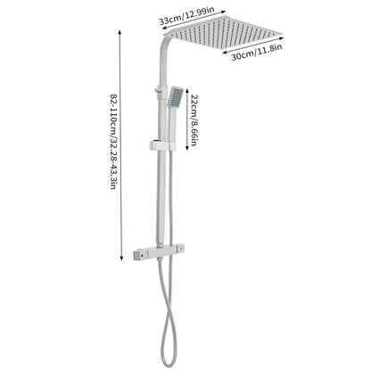 Douchekop – Regendouche – Hoofddouche – Handdouche – Doucheset – Thermostatisch – 30 cm Vierkant – Messing & Roestvrij Staal – Constante Watertemperatuur – Compacte Wandmontage