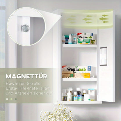 Medicijnkast – Medicijnkastje – Eerste Hulp Kast – Medicijn Opberger – Badkamerkast – Magnetische Sluiting – Metaal – 40x15x53,5 cm – Wandmontage – Compact