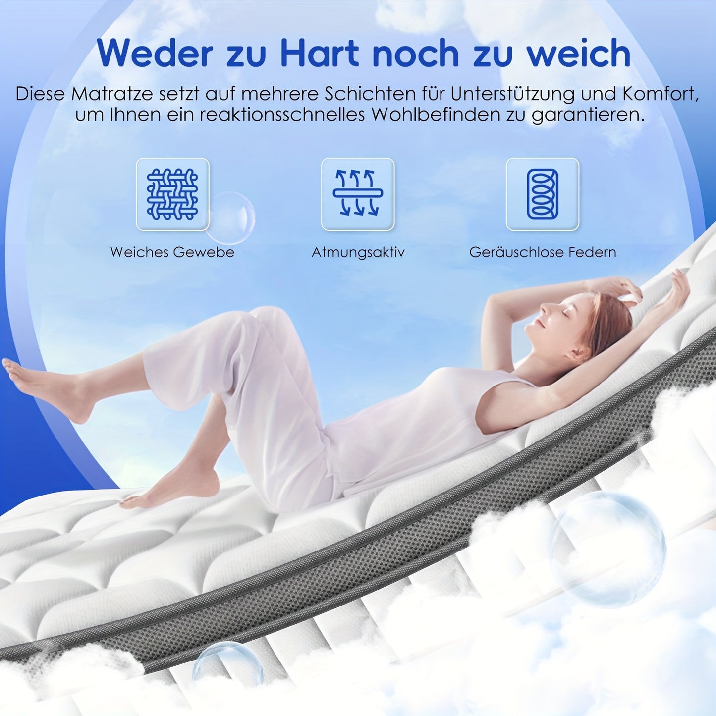 Matras – Pocketveringmatras – Binnenveringsmatras – Logeermatras – Tweepersoonsmatras – 140x200 cm – 25 cm Hoog – Ergonomisch 7-Zones – Medium Stevig H3
