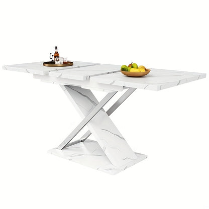 Uitschuiftafel – Verlengbare Tafel – Eettafel – Koffietafel – Moderne Design Tafel – Wit – Ruimtebesparend Uitschuifbaar – Stevige A-Frame Constructie