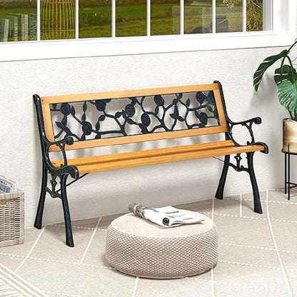 Buitenbank – Tuinbank – Parkbank – Zittenbank – Terrasbank – Ruim Voor 3 Personen – Stevig Gietijzeren Frame Met Duurzaam Houten Zitting