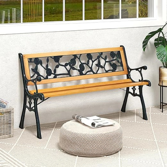 Buitenbank – Tuinbank – Parkbank – Zittenbank – Terrasbank – Ruim Voor 3 Personen – Stevig Gietijzeren Frame Met Duurzaam Houten Zitting
