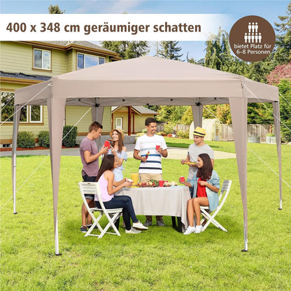 Pop-up Partytent – Vouwtent – Tuinkapscherm – Feesttent – Paviljoen – Verstelbare Hoogte – Water- en UV-bestendig Khaki 400x348 cm