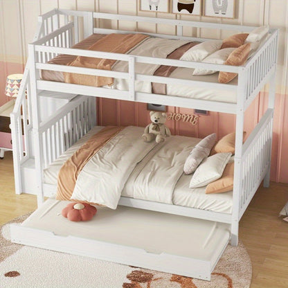 Hoogslaper – Stapelbed – Kinderbed – Eenpersoonsbed – Bed met onderschuifbed – 140x200 cm – Met trap en opbergrekken – Veiligheidsleuningen – EN747-1 gecertificeerd