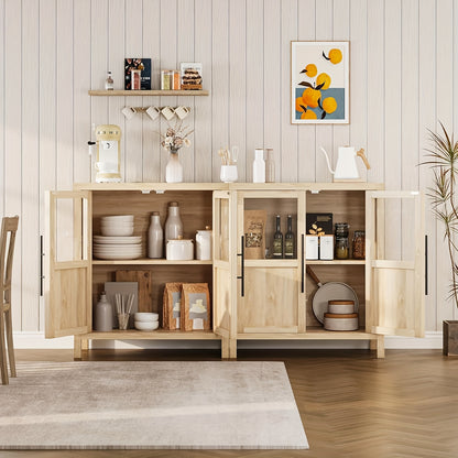 Buffetkast – Sideboard – Dressoir – Opbergkast – Woonkamerkast – 73,7 cm breed – Hoogwaardig MDF met glasdeur – Natuurlijke houtkleur – Eenvoudige montage – Duurzame afwerking