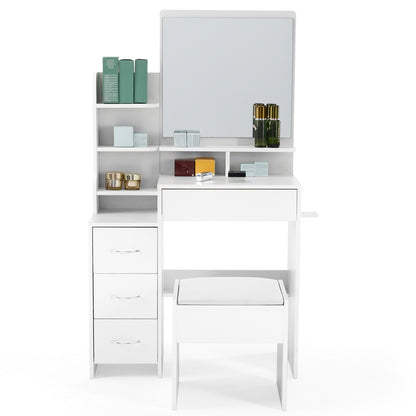 Kaptafel – Make-up Tafel – Dressing Table – Schminktisch – Vanity Table – Wit – 4 Laden Opbergruimte – Ingebouwde Föhnhouder