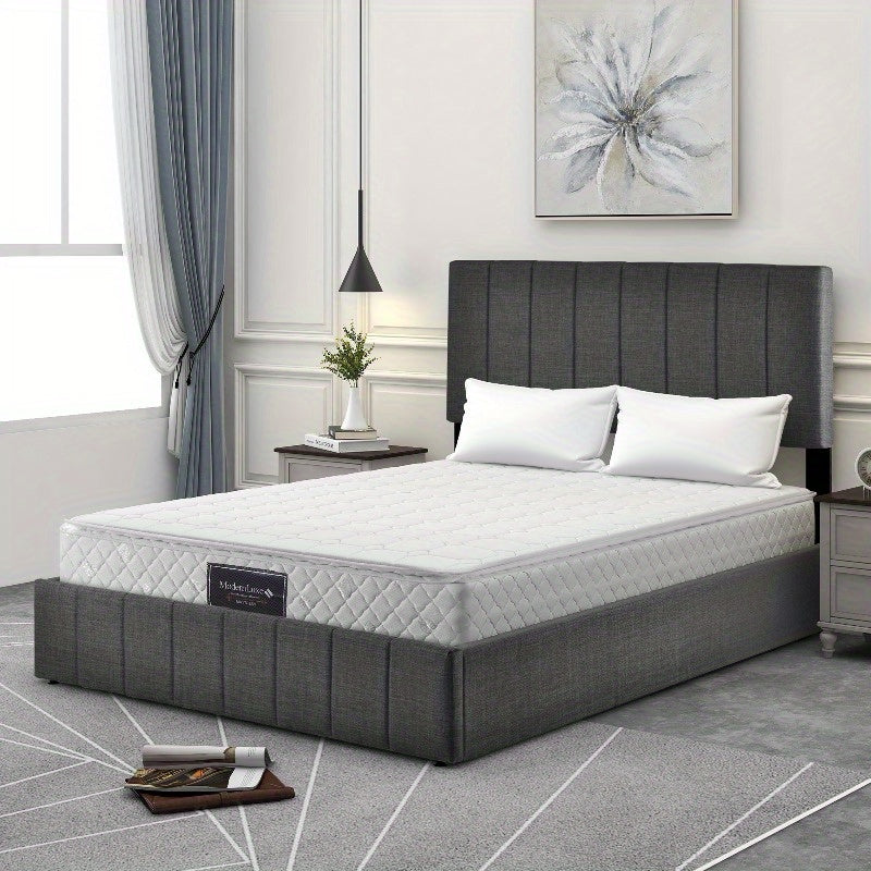 Bedframe – Tweepersoonsbed – Boxspring – Opbergbed – Slaapbank – Hydraulisch Verstelbaar Hoofdeinde – Metalen Frame – 140x200 cm – Grijze Linnen Bekleding – Opberglades – Eenvoudige Montage – Zonder Elektriciteit