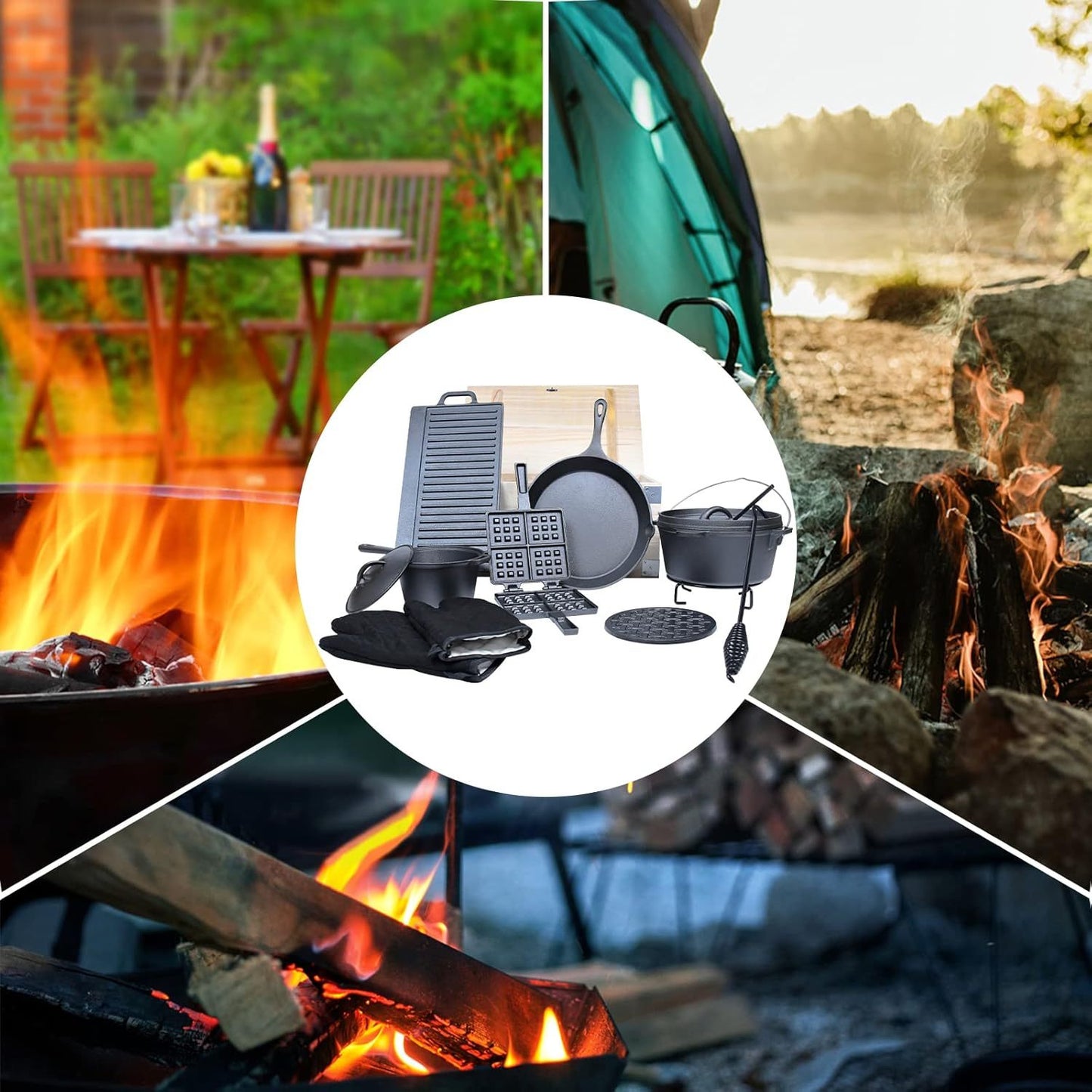Dutch Oven Set – Gietijzeren Braadpan – Outdoor Kookset – Camping Kookgerei – Stoofpan Set – Inclusief Deksel En Poten – Duurzaam Gietijzer
