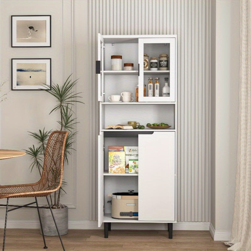 Boekenkast – Boekenrek – Opbergkast – Vakkenkast – Wandkast – Modern – Met 4 Glazen Deuren – Verstelbare Planken – Metalen Stevige Constructie – Verticale Ruimtebesparing – Wit