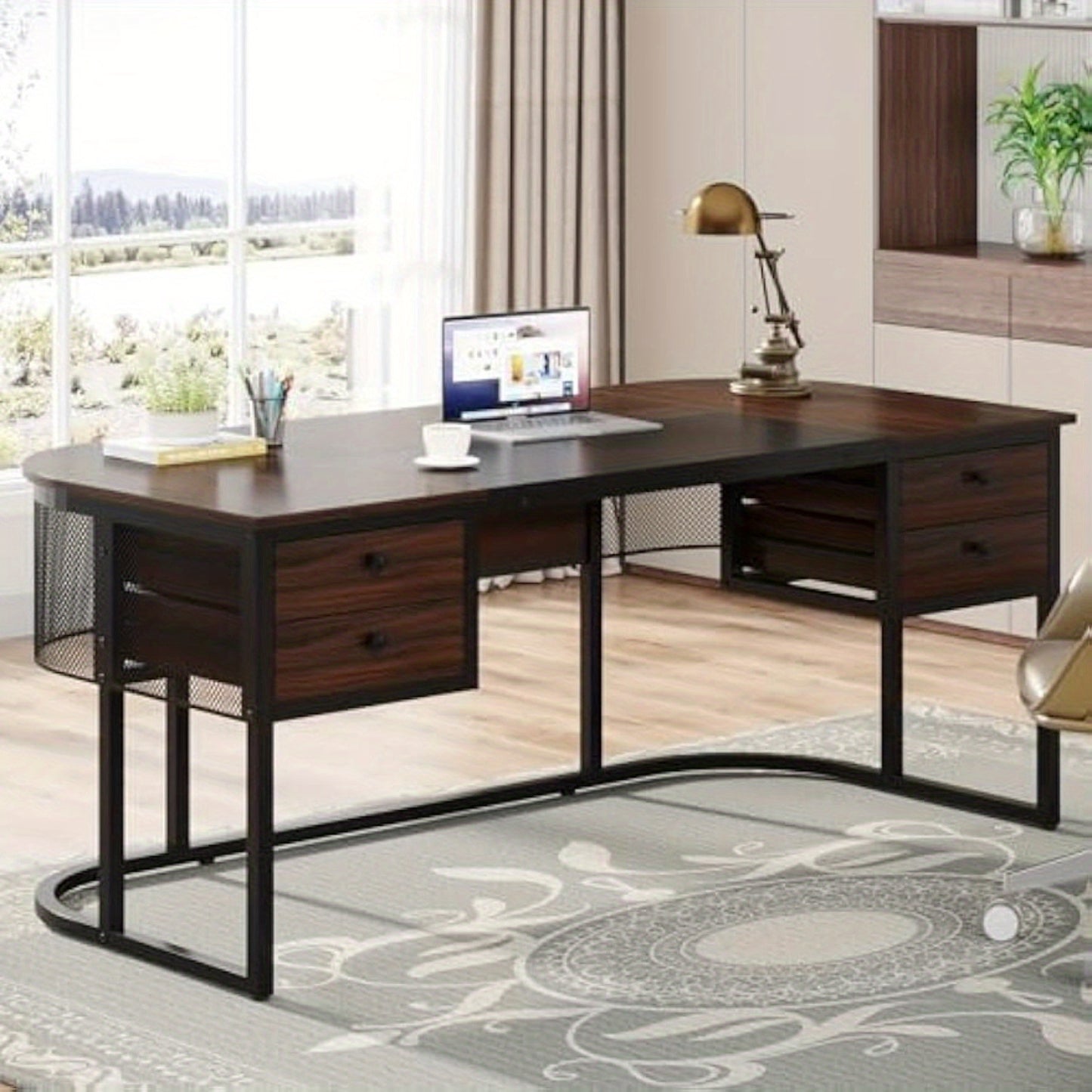 Bureau – Werktafel – Computertafel – Bureaublad – Bureaus – 160x80 cm – 4 Ruime Lades – Duurzaam MDF Metalen Frame – Donker Walnoot