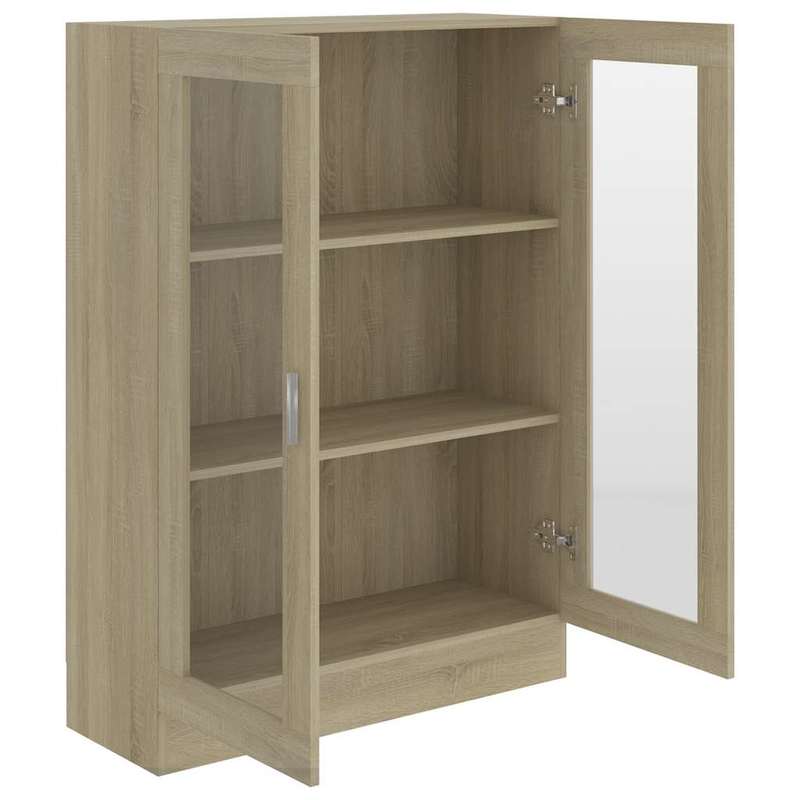 Vitrinekast – Opbergkast – Glazen Kast – Displaykast – Showkast – 82,5x30,5x115 cm – Massief Hout en Metaal – Stijlvol Europees Design