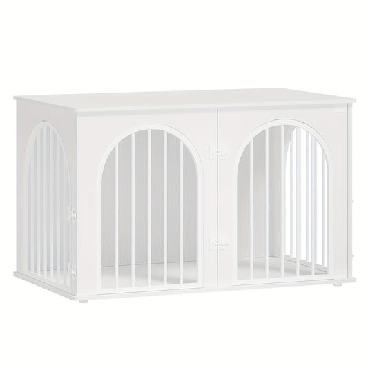 Hondenbench – Hondenhok – Hondenkooi – Hondenmand – Dierenbench – Wit – 3 Deuren Met Zijtafel – Stevige Stalen Constructie – Geschikt Voor Middelgrote Honden 60x100x63 cm